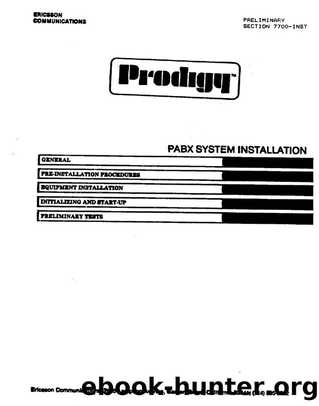 Ericsson Prodigy PABX System Installation by Unknown