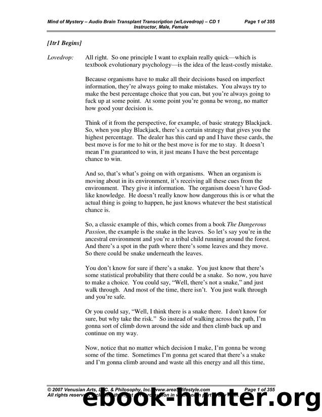 Erik von Markovic, Chris Odom, Mystery, Lovedrop - Mind of Mystery Transcript by The Venusian Arts Mystery PUA