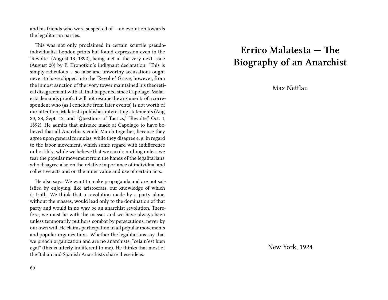 Errico Malatesta â The Biography of an Anarchist by Max Nettlau
