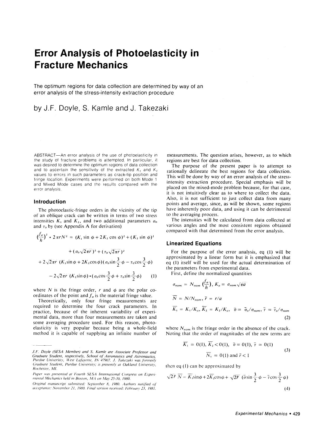 Error analysis of photoelasticity in fracture mechanics by Unknown