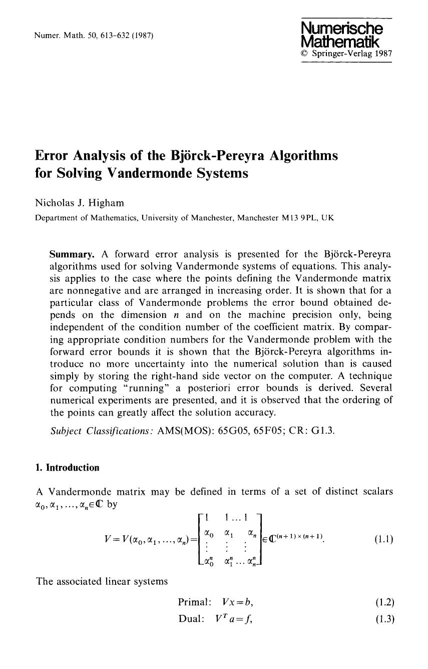 Error analysis of the Björck-Pereyra algorithms for solving Vandermonde systems by Unknown