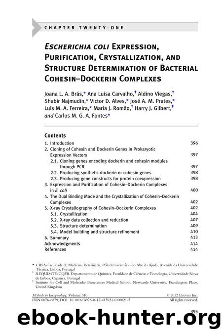 Escherichia coli Expression, Purification, Crystallization, and Structure Determination of Bacterial Cohesin-Dockerin Complexes by unknow