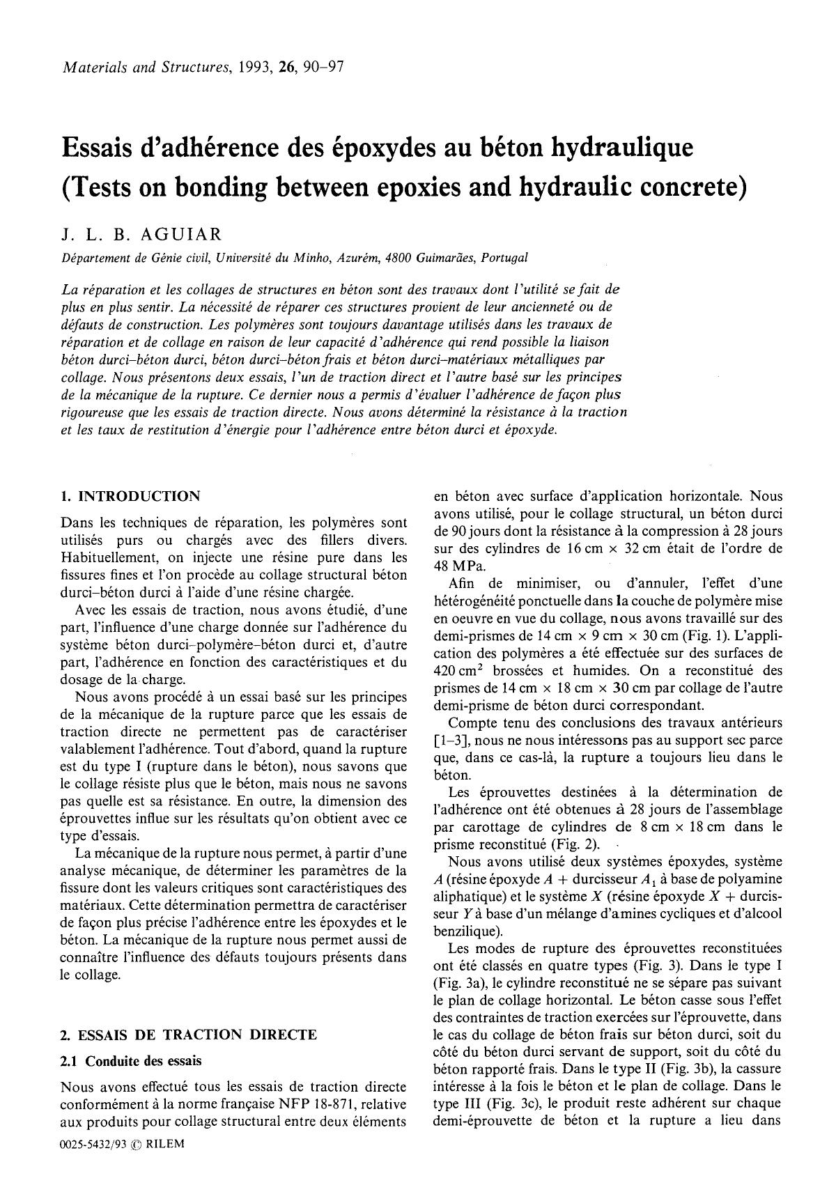 Essais d’adhérence des époxydes au béton hydraulique (Tests on bonding between epoxies and hydraulic concrete) by Unknown