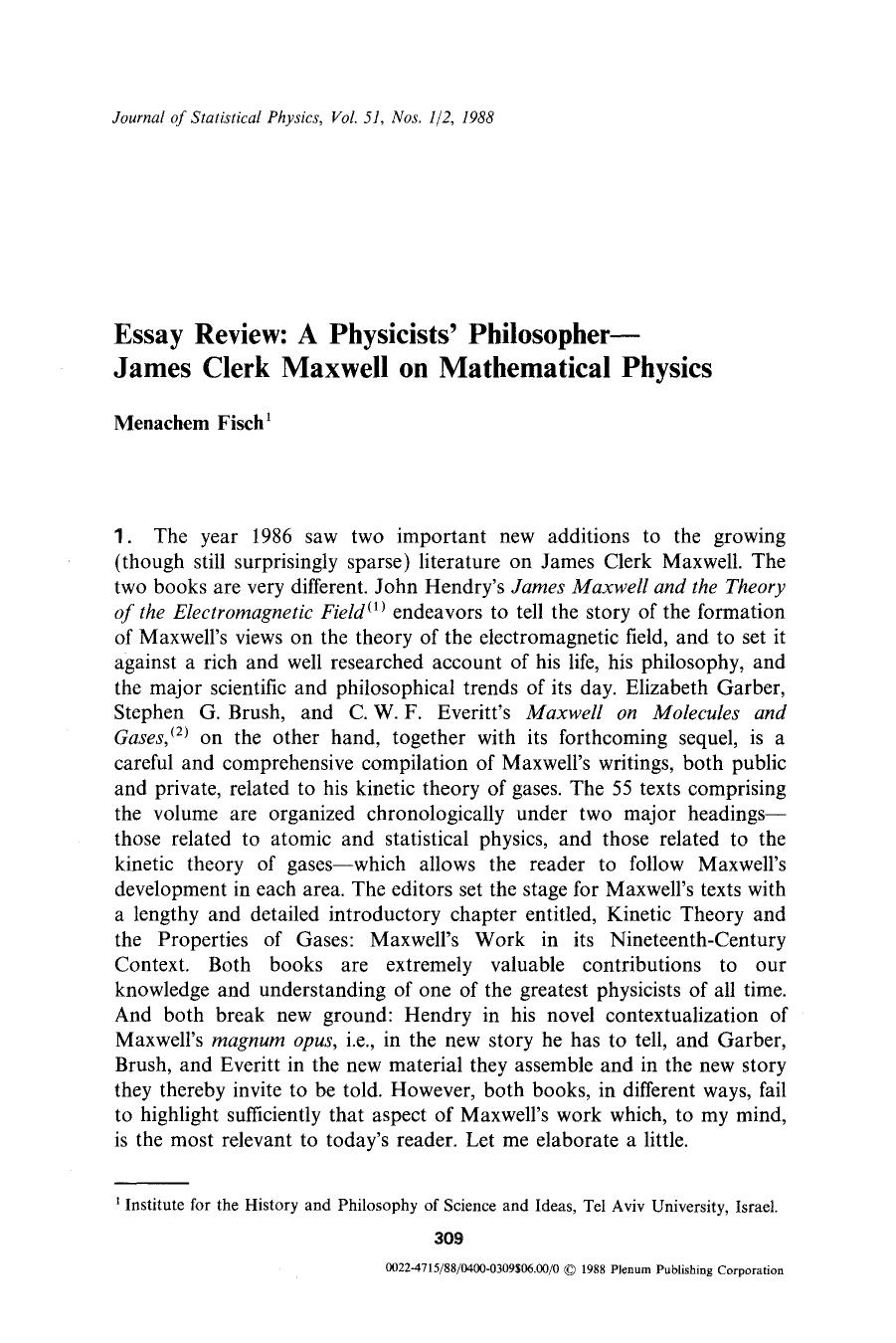 Essay review: A physicists' philosopher-James Clerk Maxwell on mathematical physics by Unknown