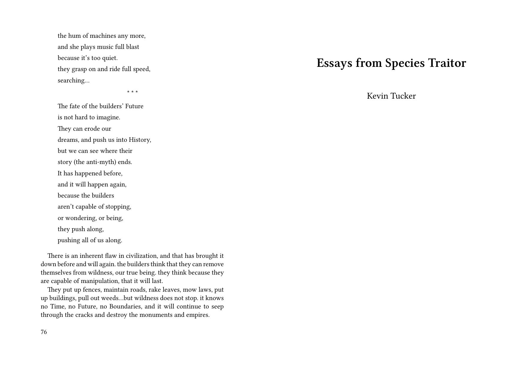 Essays from Species Traitor by Kevin Tucker