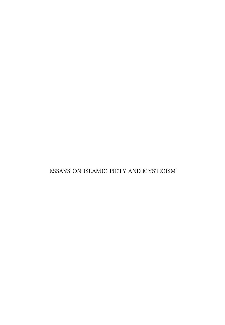 Essays on Islamic Piety and Mysticism by Fritz Meier John O'Kane