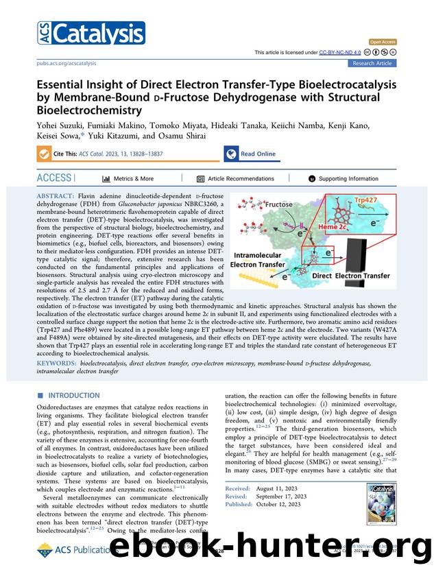 Essential Insight of Direct Electron Transfer-Type Bioelectrocatalysis by Membrane-Bound d-Fructose Dehydrogenase with Structural Bioelectrochemistry by unknow