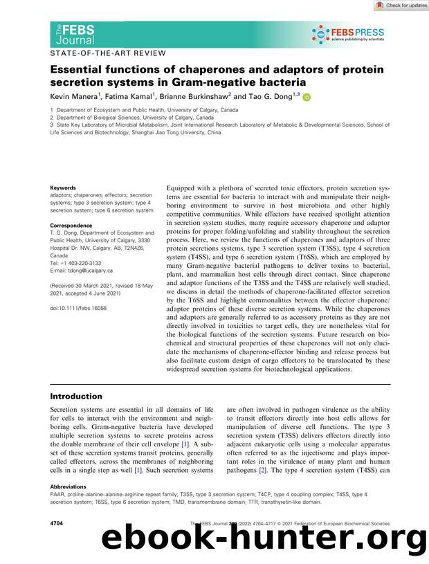 Essential functions of chaperones and adaptors of protein secretion systems in Gramânegative bacteria by Unknown