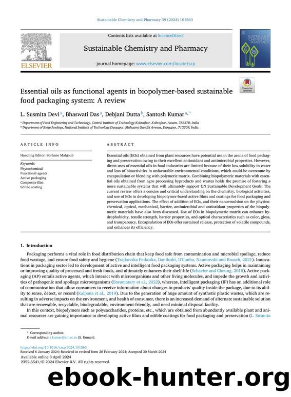 Essential oils as functional agents in biopolymer-based sustainable food packaging system: A review by L. Susmita Devi & Bhaswati Das & Debjani Dutta & Santosh Kumar