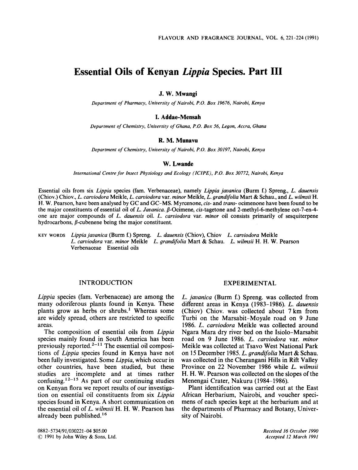 Essential oils of Kenyan Lippia species. Part III by Unknown