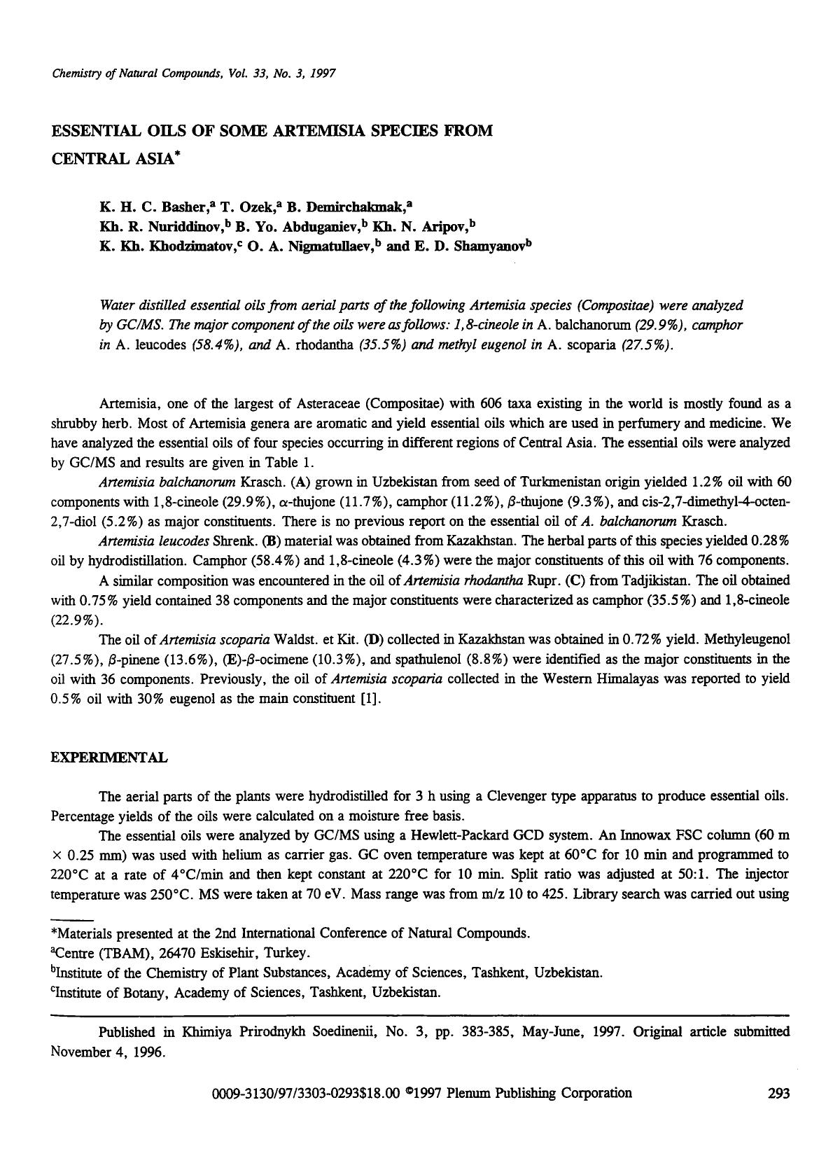 Essential oils of some artemisia species from Central Asia by Unknown