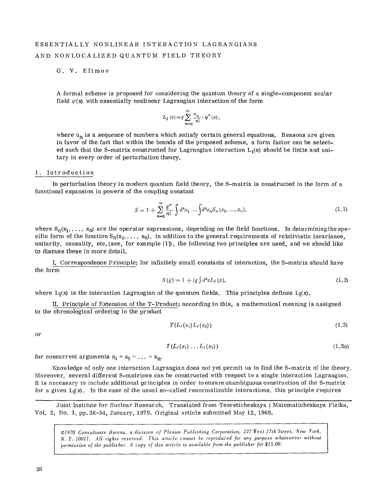Essentially nonlinear interaction Lagrangians and nonlocalized quantum field theory by Unknown