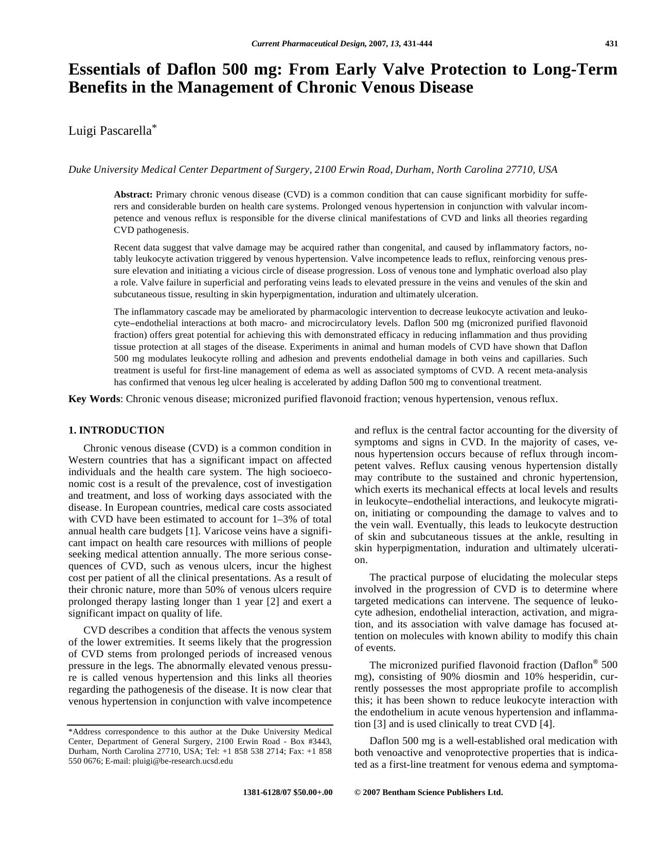 Essentials of Daflon 500 mg: From Early Valve Protection to Long-Term Benefits in the Management of Chronic Venous Disease by Luigi Pascarella