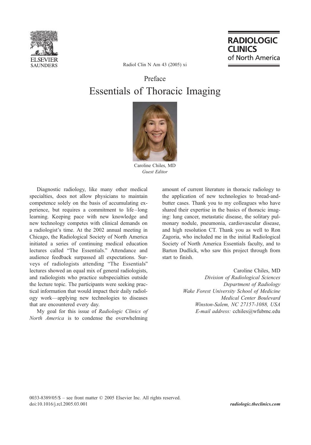 Essentials of Thoracic Imaging, An Issue of Radiologic Clinics by MD Caroline Chiles