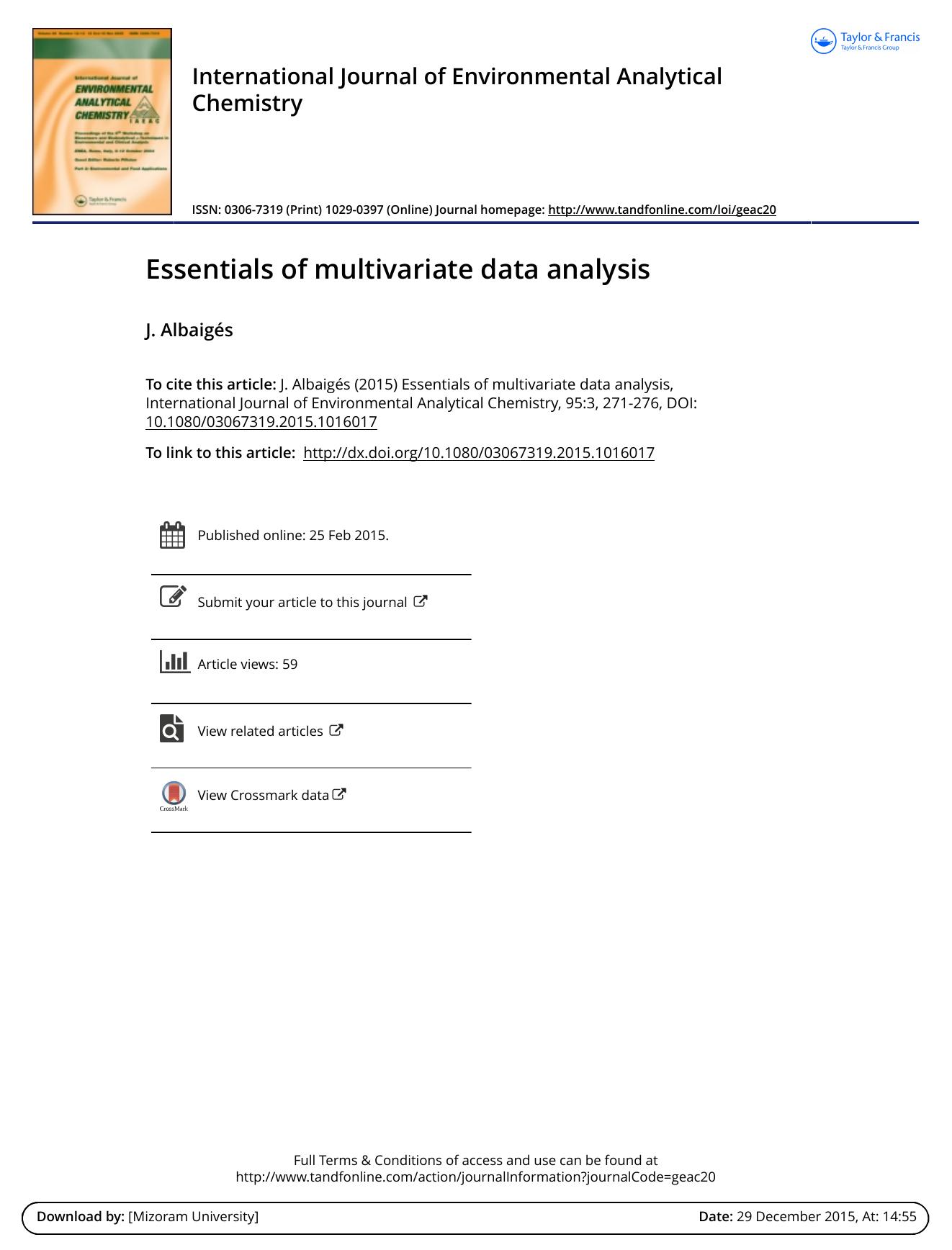 Essentials of multivariate data analysis by J. Albaigés