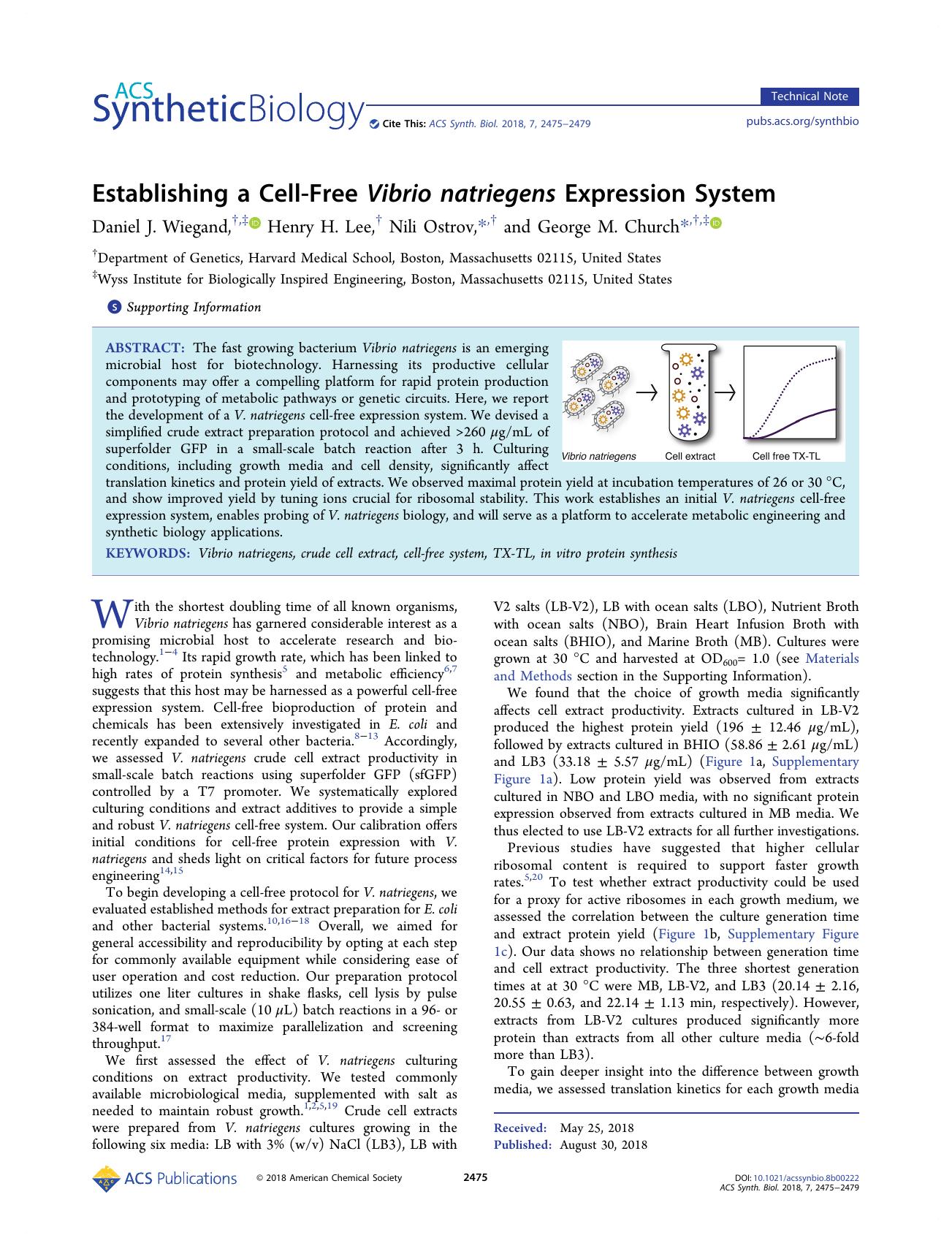 Establishing a Cell-Free Vibrio natriegens Expression System by Daniel J. Wiegand Henry H. Lee Nili Ostrov and George M. Church