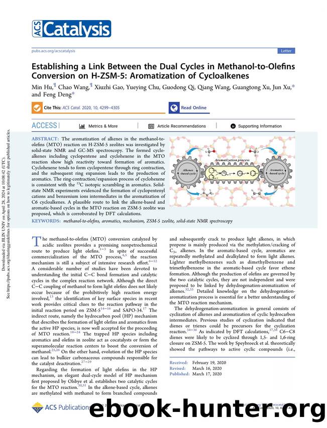 Establishing a Link Between the Dual Cycles in Methanol-to-Olefins Conversion on H-ZSM-5: Aromatization of Cycloalkenes by Min Hu Chao Wang Xiuzhi Gao Yueying Chu Guodong Qi Qiang Wang Guangtong Xu Jun Xu & Feng Deng
