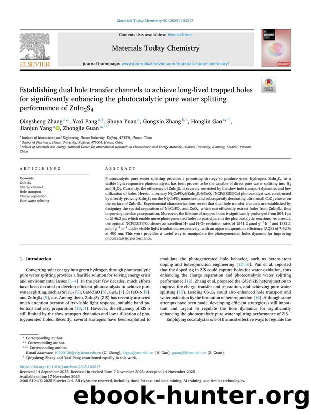 Establishing dual hole transfer channels to achieve long-lived trapped holes for significantly enhancing the photocatalytic pure water splitting performance of ZnIn2S4 by unknow