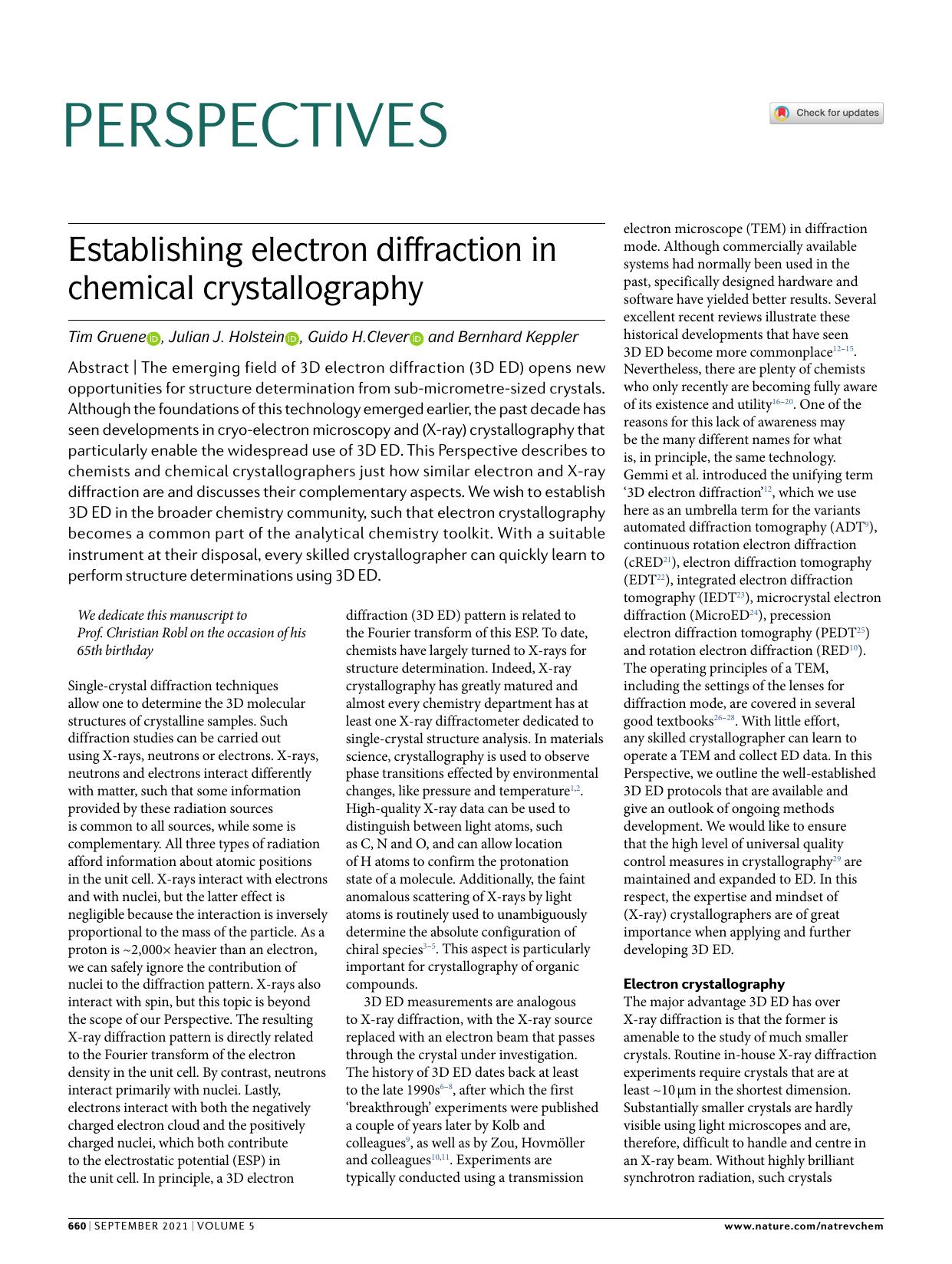 Establishing electron diffraction in chemical crystallography by Tim Gruene & Julian J. Holstein & Guido H. Clever & Bernhard Keppler