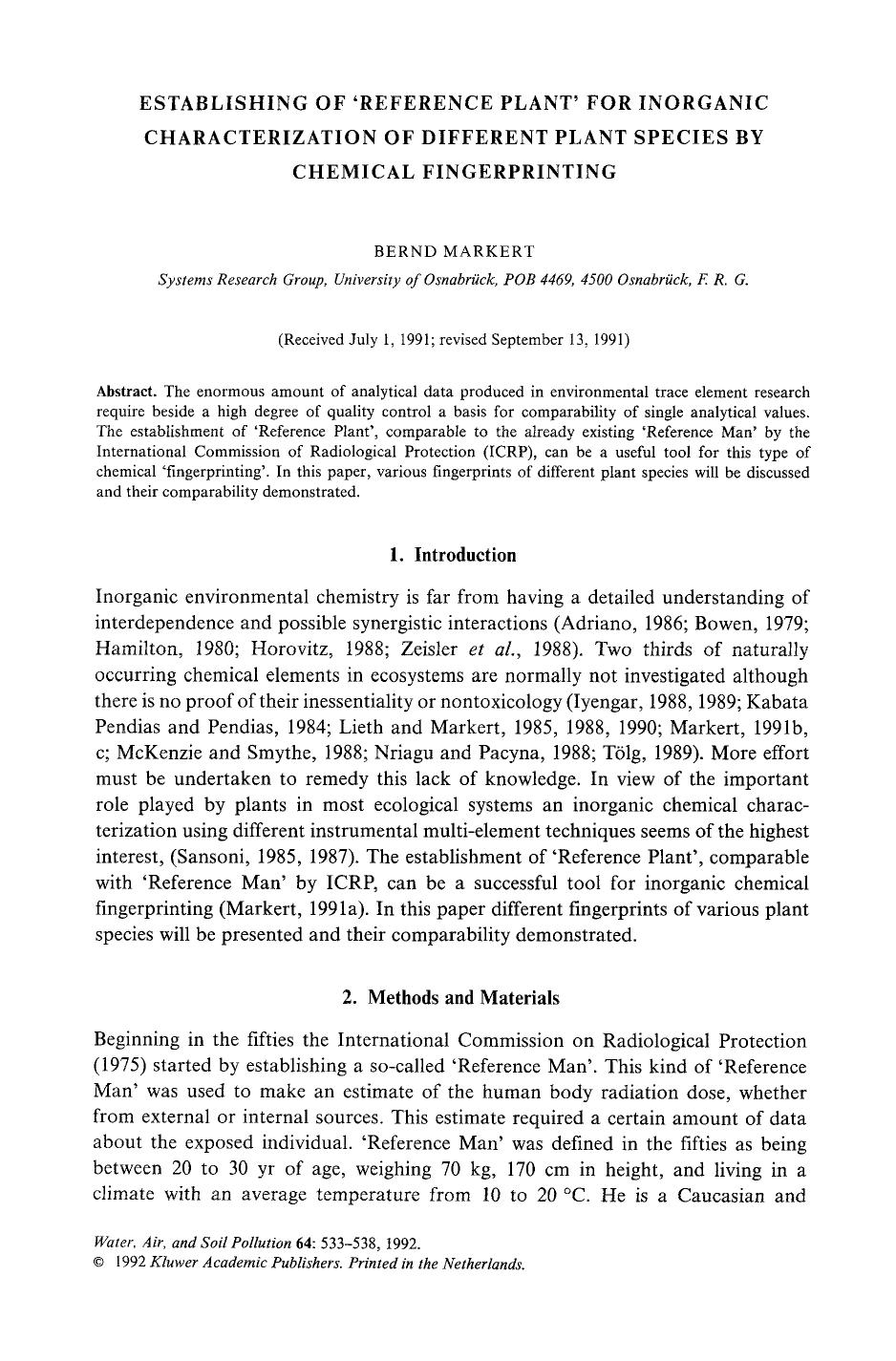 Establishing of ‘Reference Plant’ for inorganic characterization of different plant species by chemical fingerprinting by Unknown