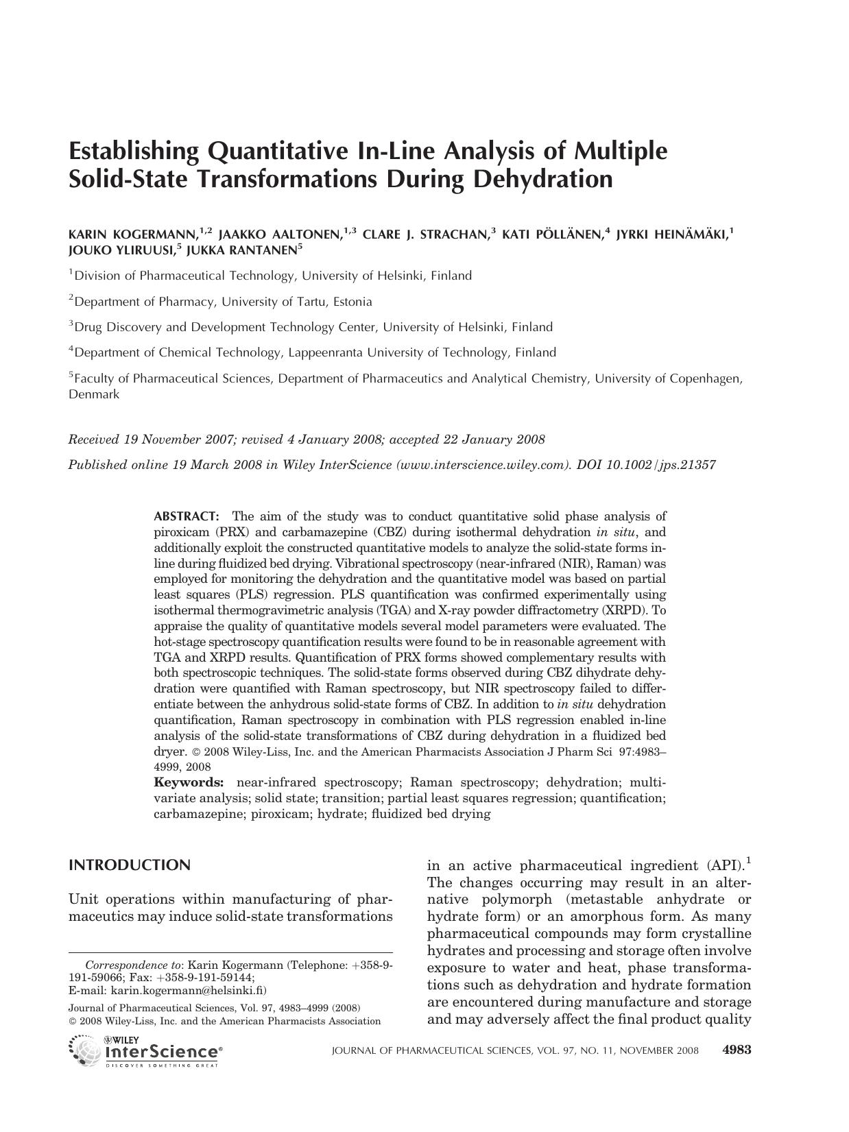 Establishing quantitative in-line analysis of multiple solid-state transformations during dehydration by Unknown