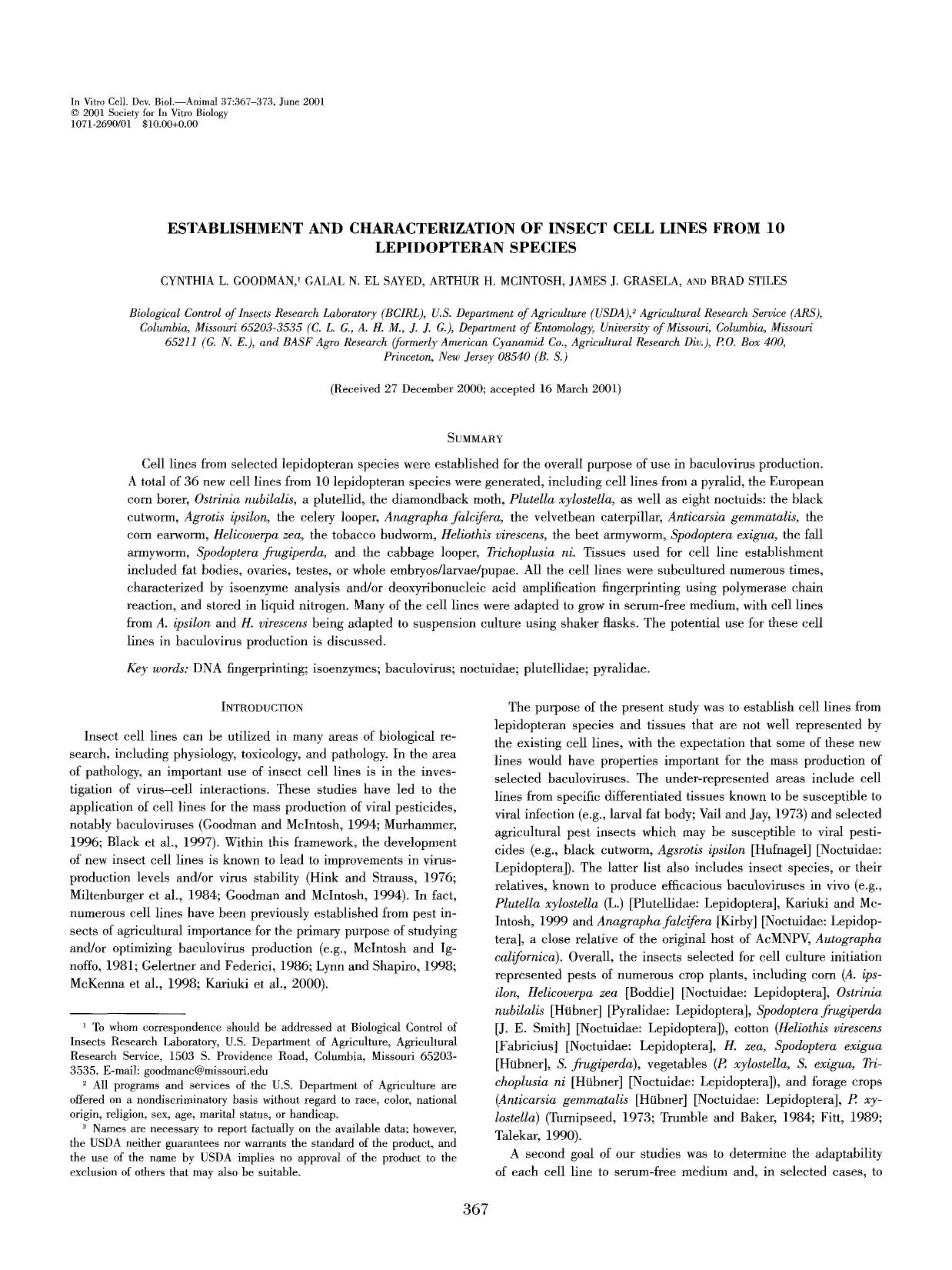 Establishment and characterization of insect cell lines from 10 lepidopteran species by Unknown
