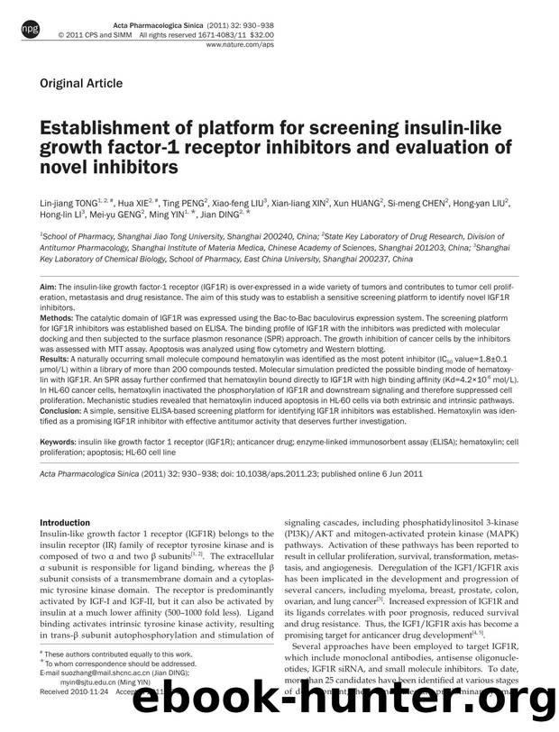 Establishment of platform for screening insulin-like growth factor-1 receptor inhibitors and evaluation of novel inhibitors by unknow