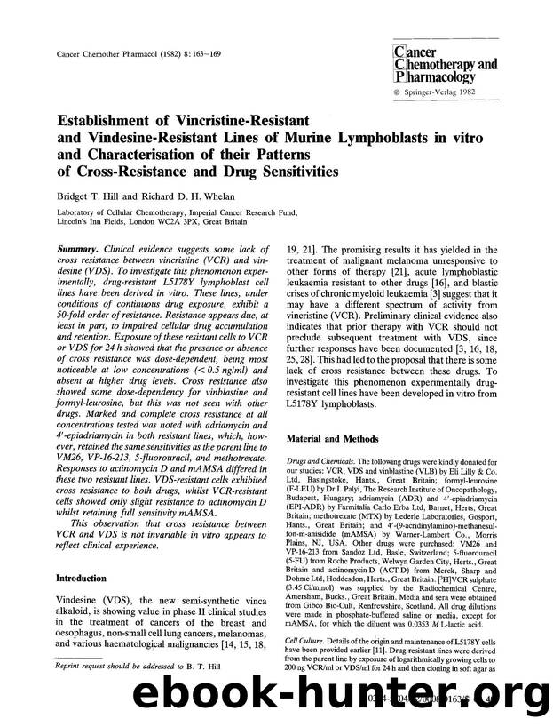 Establishment of vincristine-resistant and vindesine-resistant lines of murine lymphoblasts in vitro and characterisation of their patterns of cross-resistance and drug sensitivities by Unknown