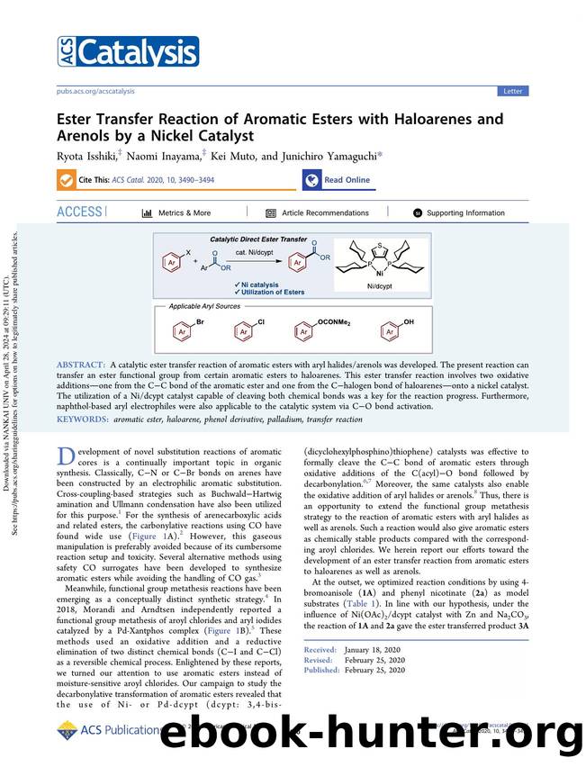 Ester Transfer Reaction of Aromatic Esters with Haloarenes and Arenols by a Nickel Catalyst by Ryota Isshiki Naomi Inayama Kei Muto & Junichiro Yamaguchi