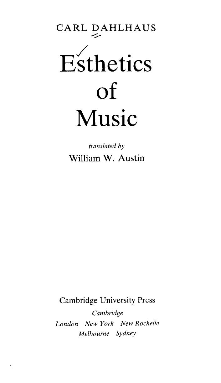 Esthetics of Music by Carl Dahlhaus