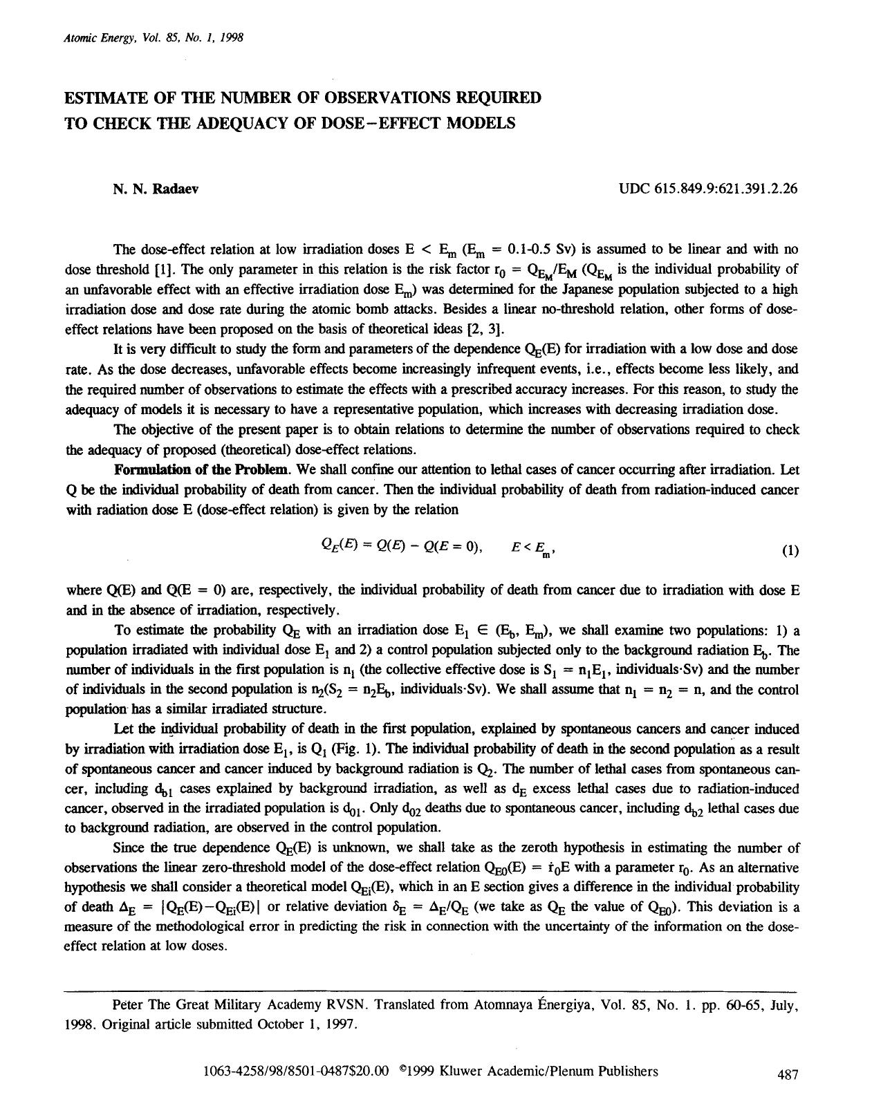 Estimate of the number of observations required to check the adequacy of dose-effect models by Unknown