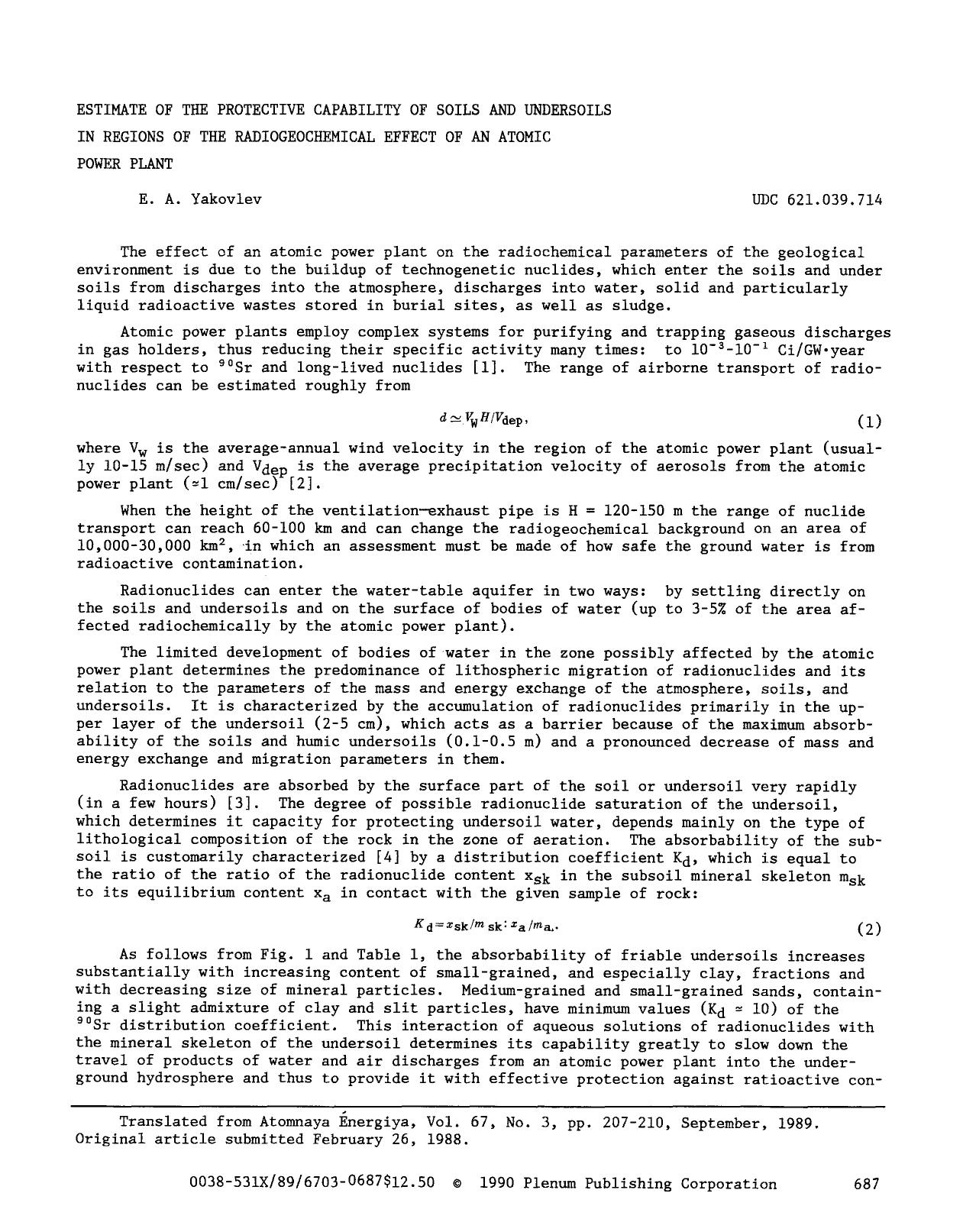 Estimate of the protective capability of soils and undersoils in regions of the radiogeochemical effect of an atomic power plant by Unknown