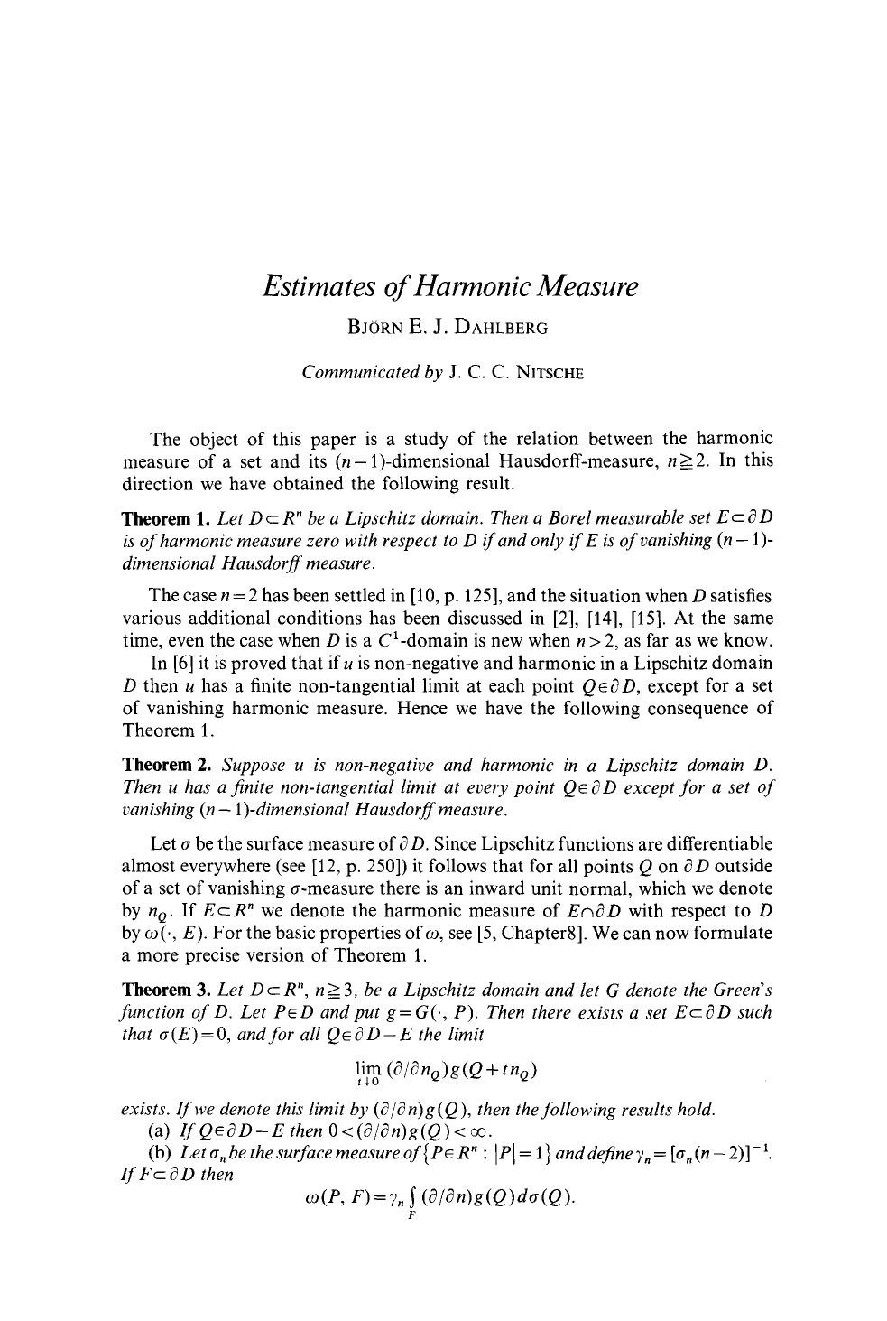Estimates of harmonic measure by Unknown