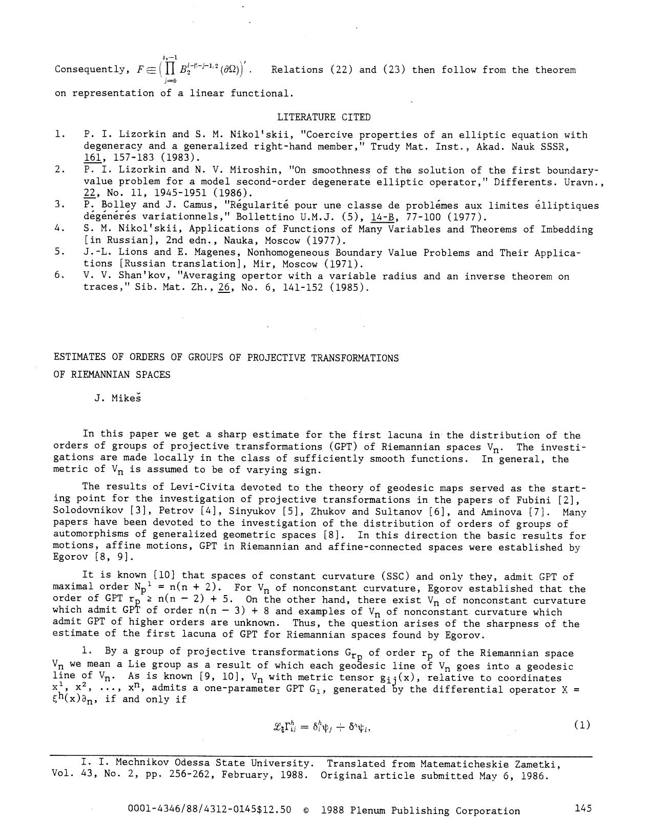 Estimates of orders of groups of projective transformations of Riemannian spaces by Unknown