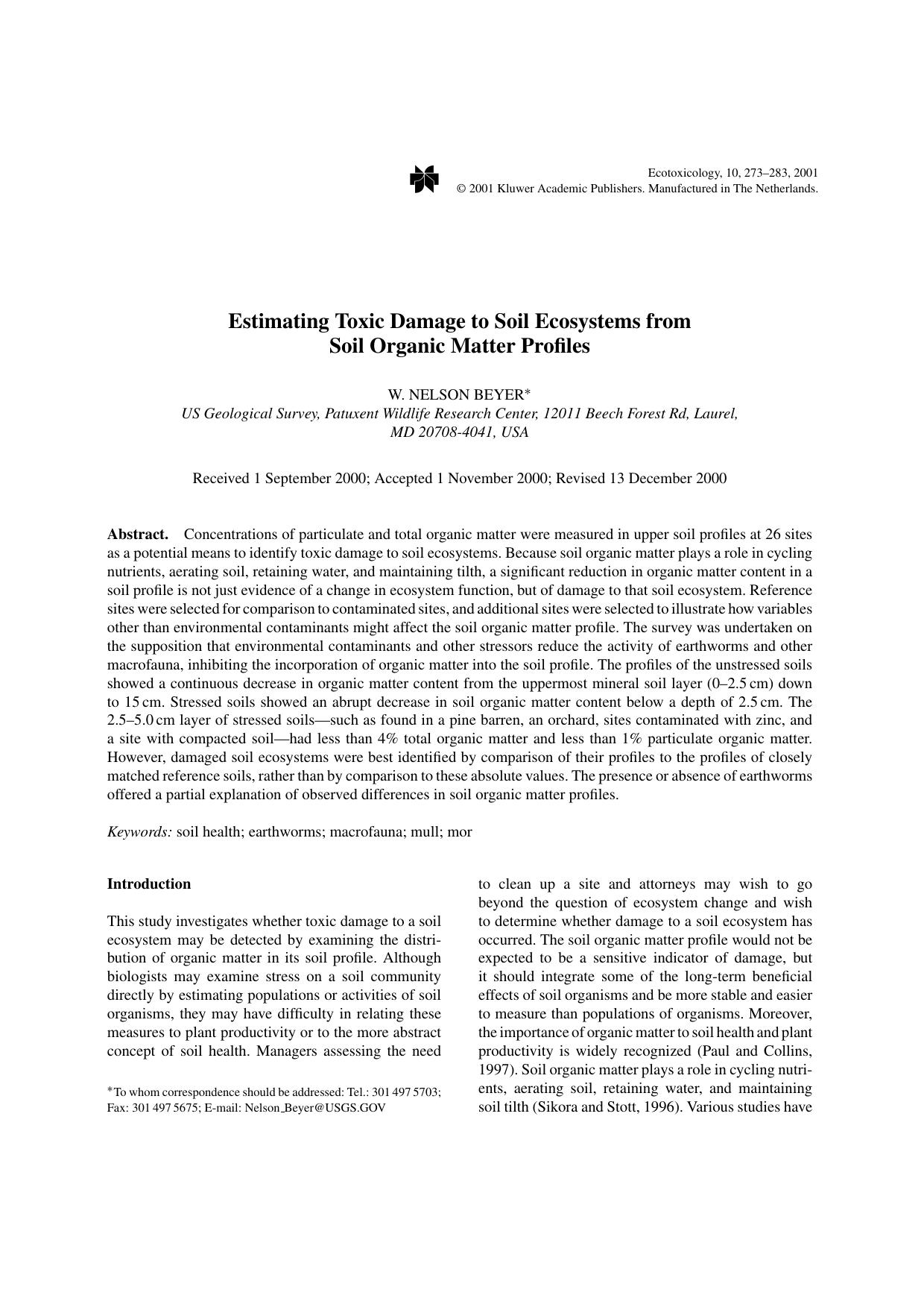 Estimating Toxic Damage to Soil Ecosystems from Soil Organic Matter Profiles by Unknown