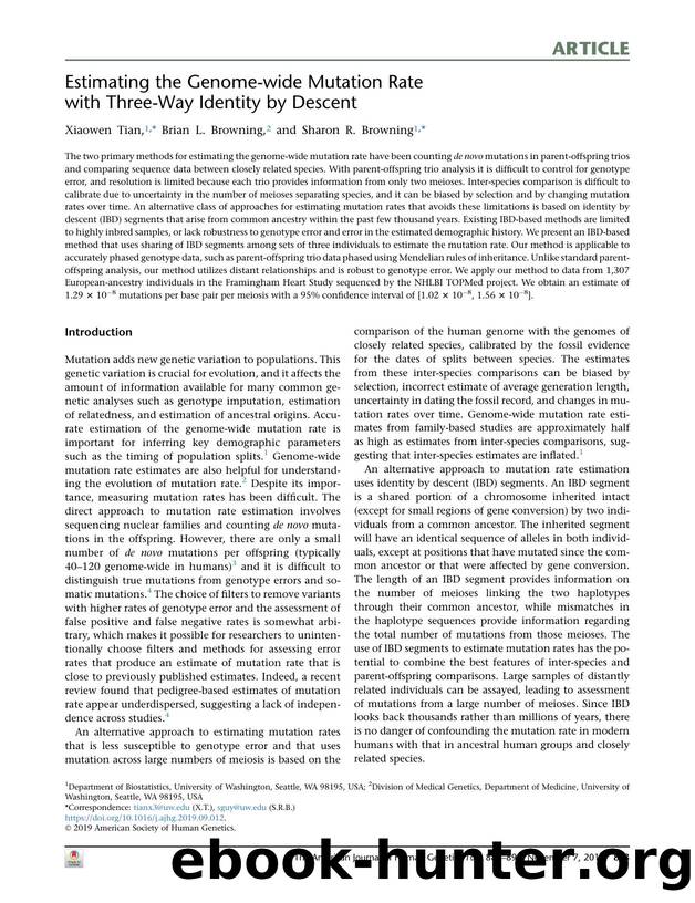 Estimating the Genome-wide Mutation Rate with Three-Way Identity by Descent by Xiaowen Tian & Brian L. Browning & Sharon R. Browning