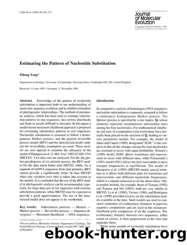 Estimating the pattern of nucleotide substitution by Unknown
