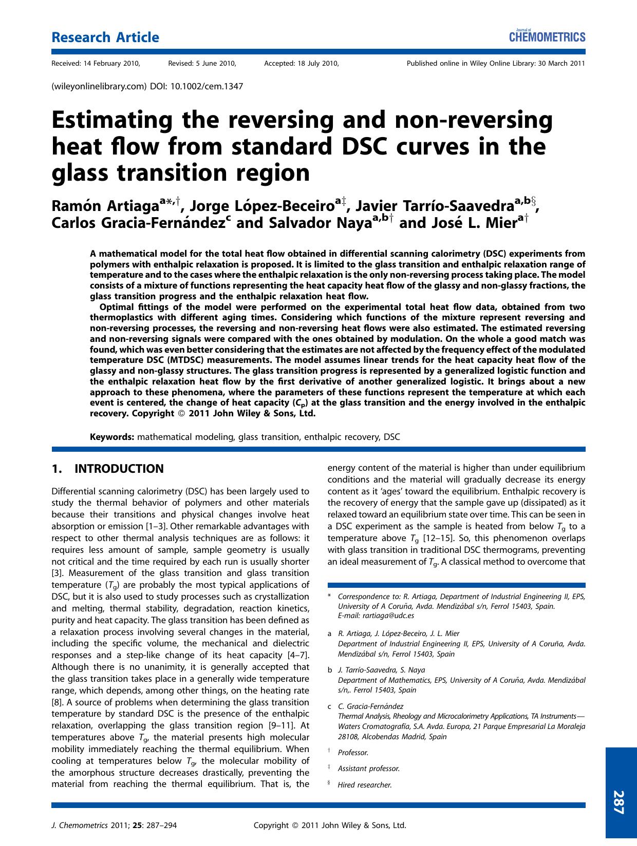 Estimating the reversing and nonreversing heat flow from standard DSC curves in the glass transition region by Unknown
