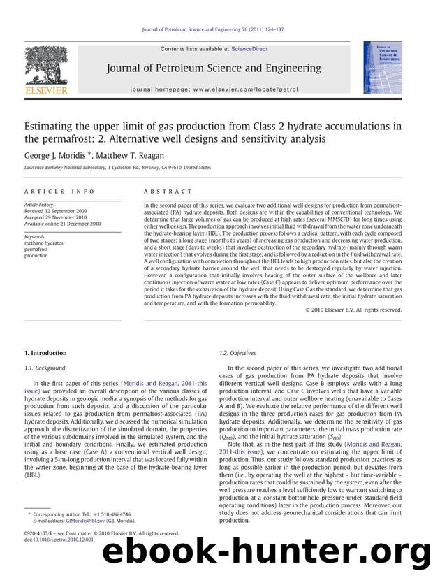 Estimating the upper limit of gas production from Class 2 hydrate accumulations in the permafrost: 2. Alternative well designs and sensitivity analysis by George J. Moridis & Matthew T. Reagan