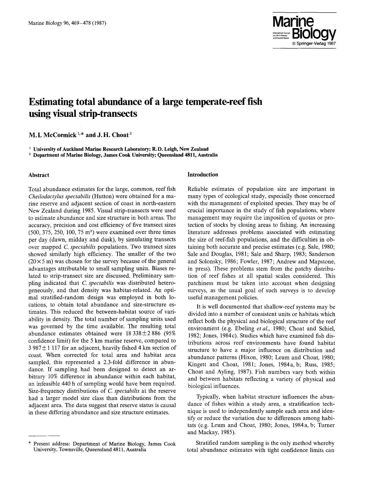 Estimating total abundance of a large temperate-reef fish using visual strip-transects by Unknown