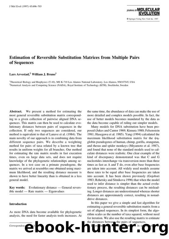 Estimation of Reversible Substitution Matrices from Multiple Pairs of Sequences by Arvested L. et al