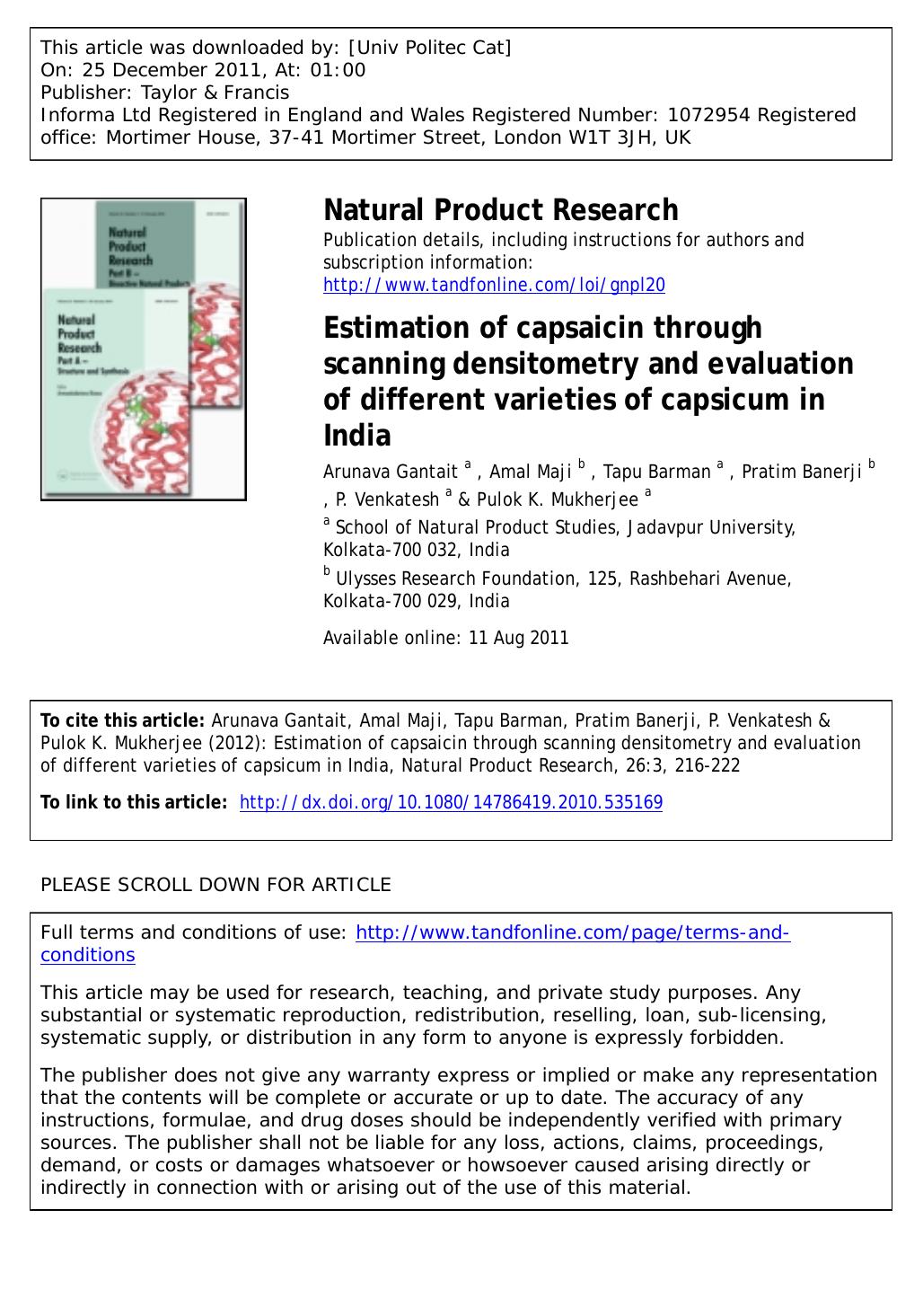 Estimation of capsaicin through scanning densitometry and evaluation of different varieties of capsicum in India by unknow