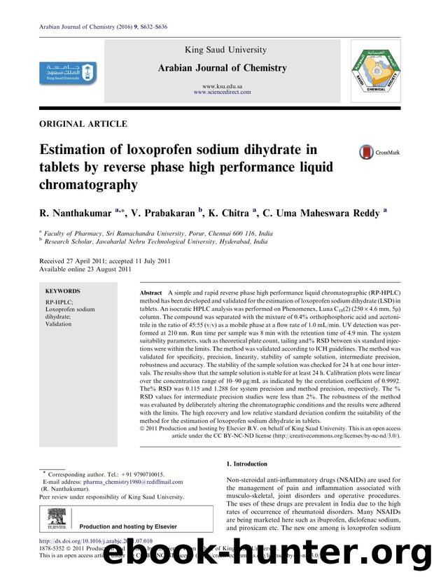 Estimation of loxoprofen sodium dihydrate in tablets by reverse phase high performance liquid chromatography by R. Nanthakumar & V. Prabakaran & K. Chitra & C. Uma Maheswara Reddy