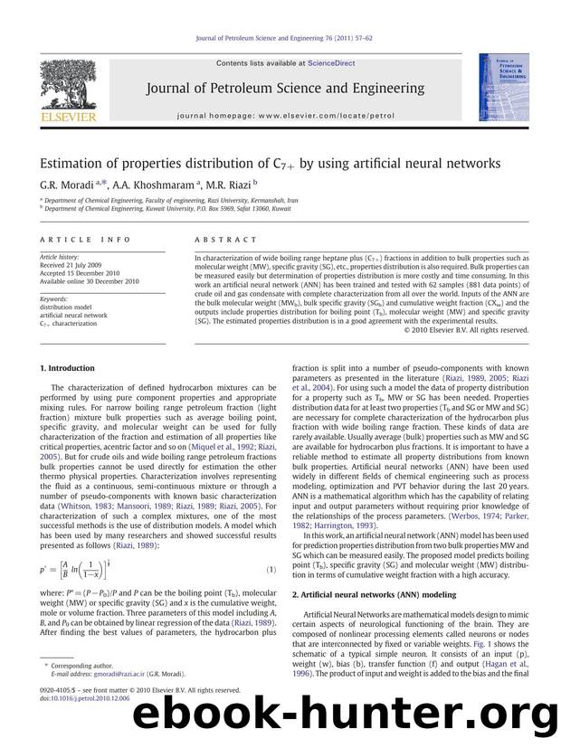 Estimation of properties distribution of C7+ by using artificial neural networks by G.R. Moradi