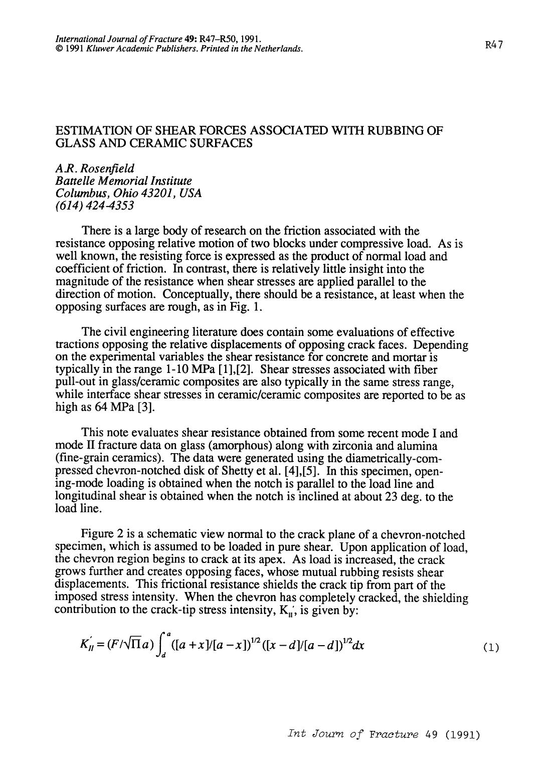 Estimation of shear forces associated with rubbing of glass and ceramic surfaces by Unknown