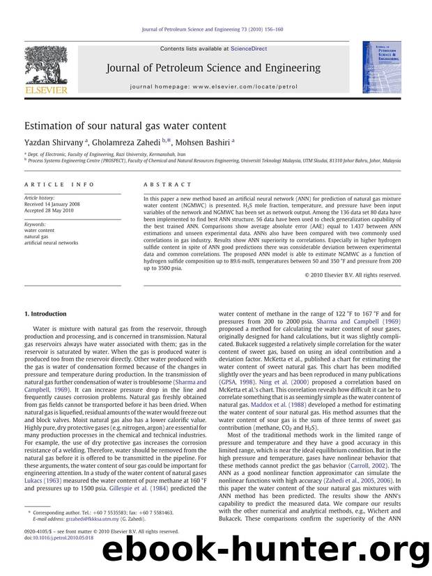 Estimation of sour natural gas water content by Yazdan Shirvany & Gholamreza Zahedi & Mohsen Bashiri