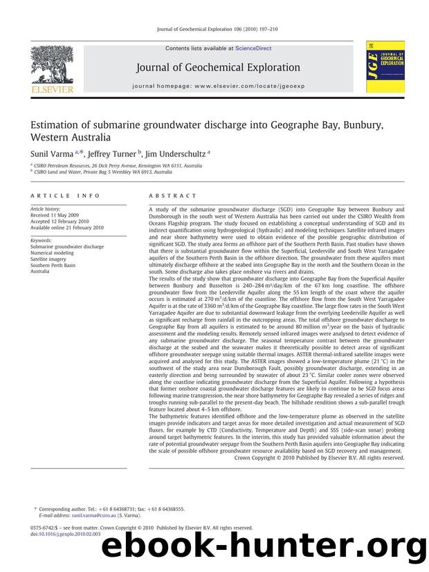Estimation of submarine groundwater discharge into Geographe Bay, Bunbury, Western Australia by Sunil Varma; Jeffrey Turner; Jim Underschultz