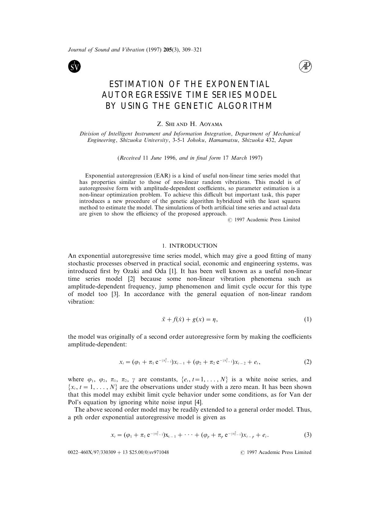 Estimation of the Exponential Autoregressive Time Series Model by Using the Genetic Algorithm by Shi Z. & Aoyama H