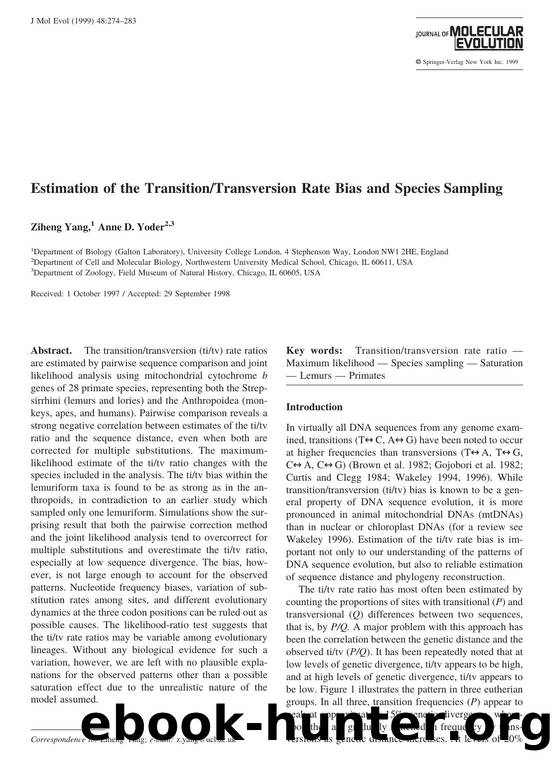 Estimation of the TransitionTransversion Rate Bias and Species Sampling by Yang Z. et al