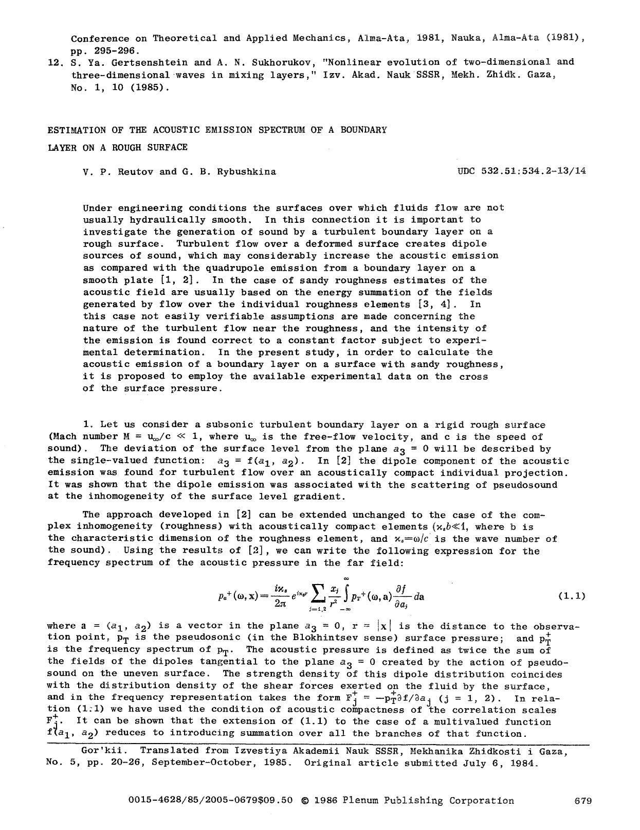 Estimation of the acoustic emission spectrum of a boundary layer on a rough surface by Unknown